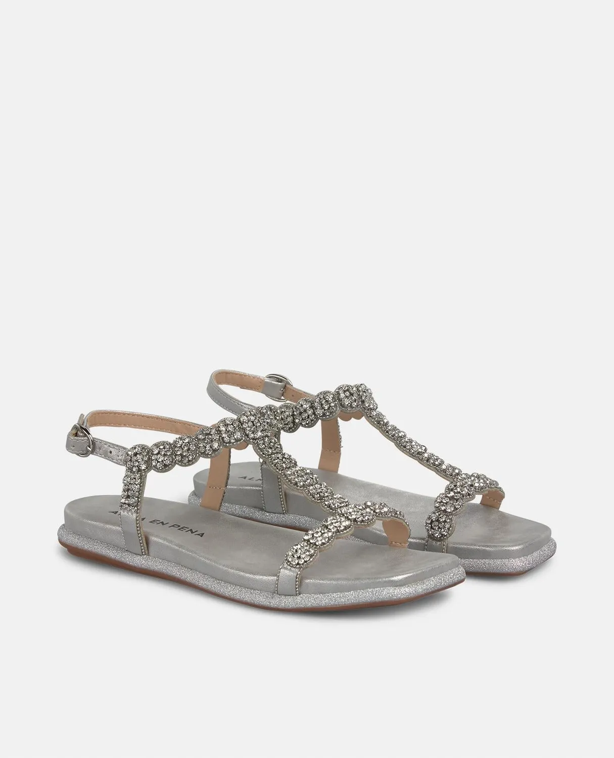 Alma en Pena V2551609 sandales plates argent bijou talon 2 cm