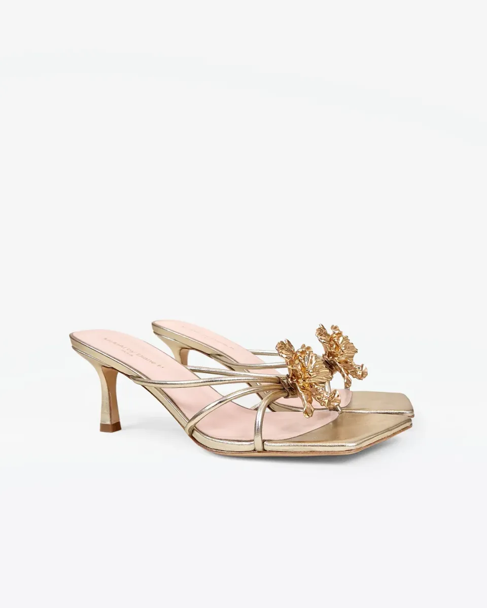 Mi/Mai Thira Gold mules cuir doré 6 accessoires clips