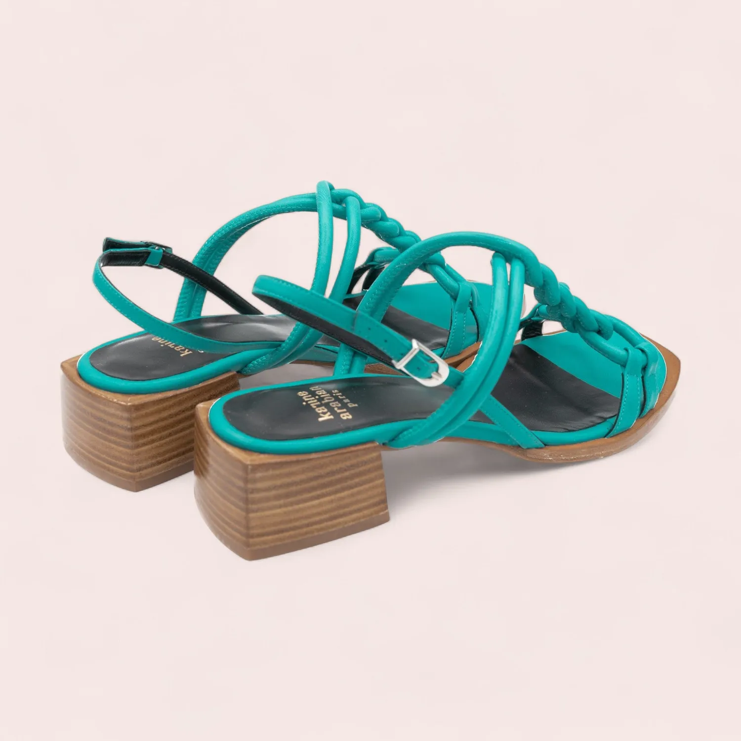 Karine Arabian Elne sandale cuir turquoise petit talon