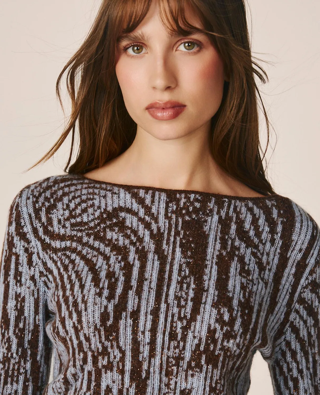 Alma En Pena I26CL0800 pull marron imprimé mohair