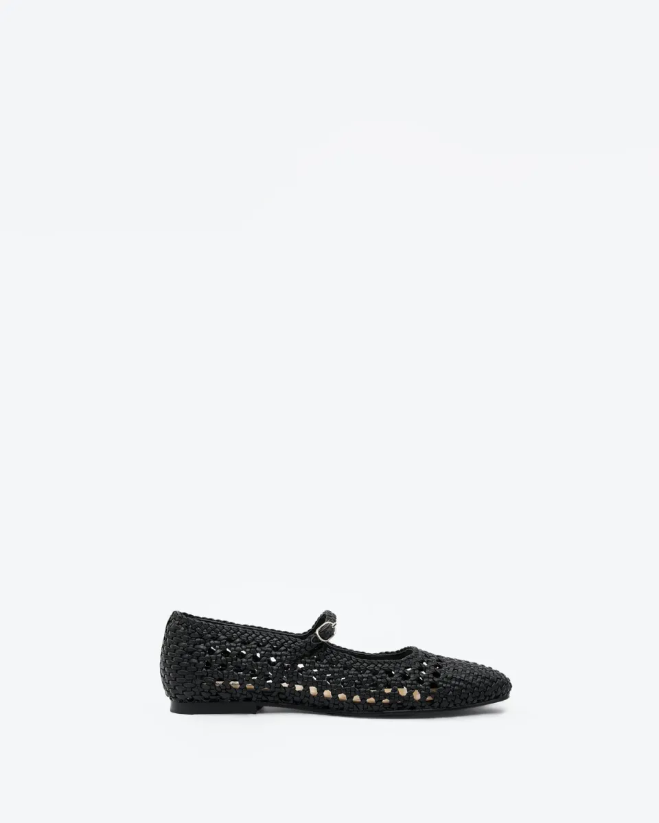 Mi/Mai Ariana Black ballerines babies tressées noir plat