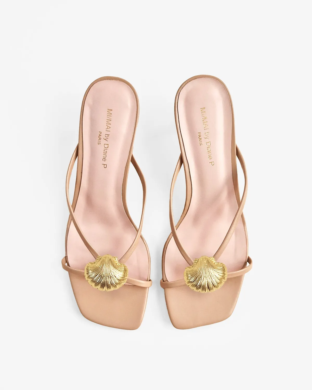 Mi/Mai Lagos Nude mules cuir doré 4 accessoires