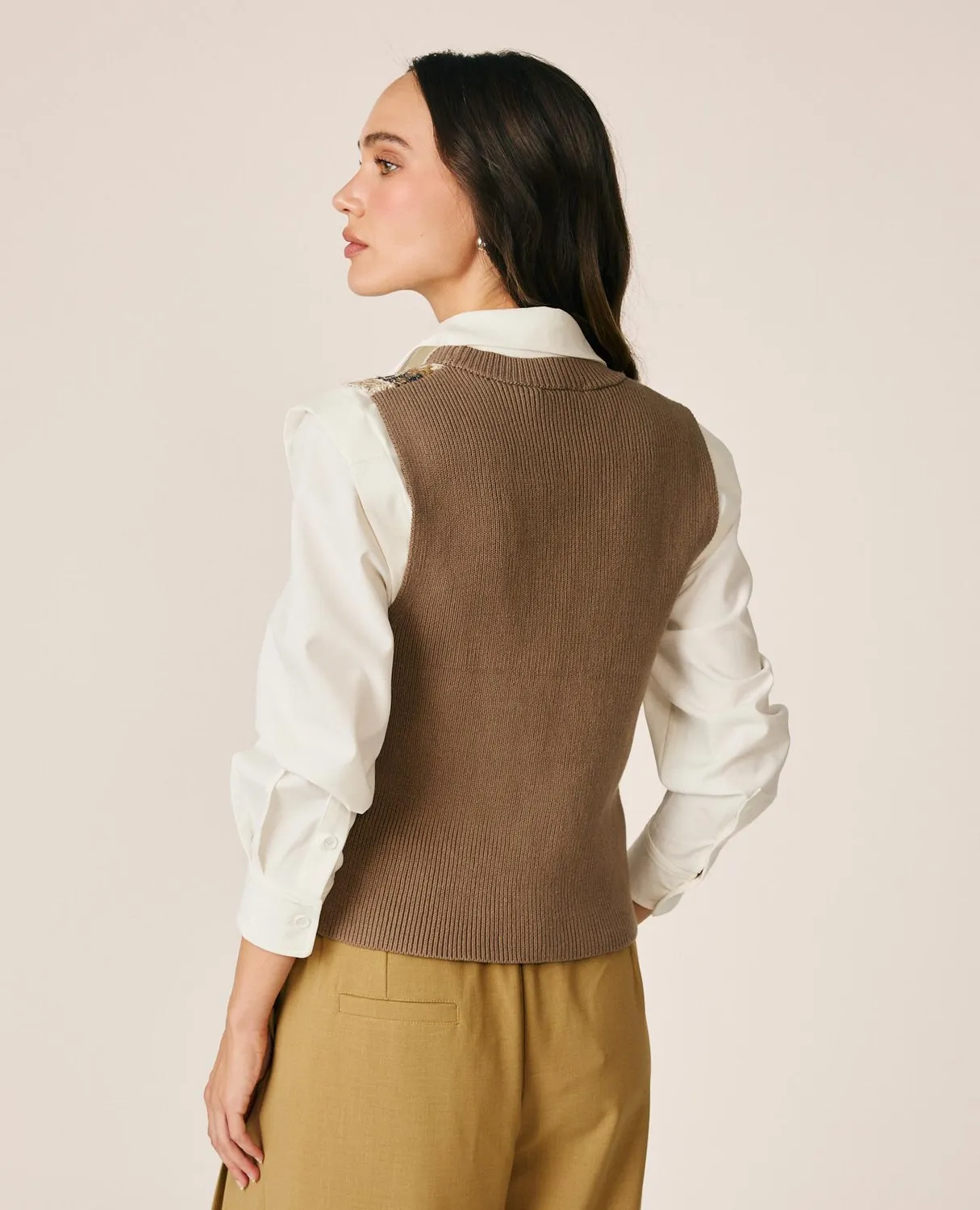 Alma en Pena I26CL1406 gilet maille marron sequins