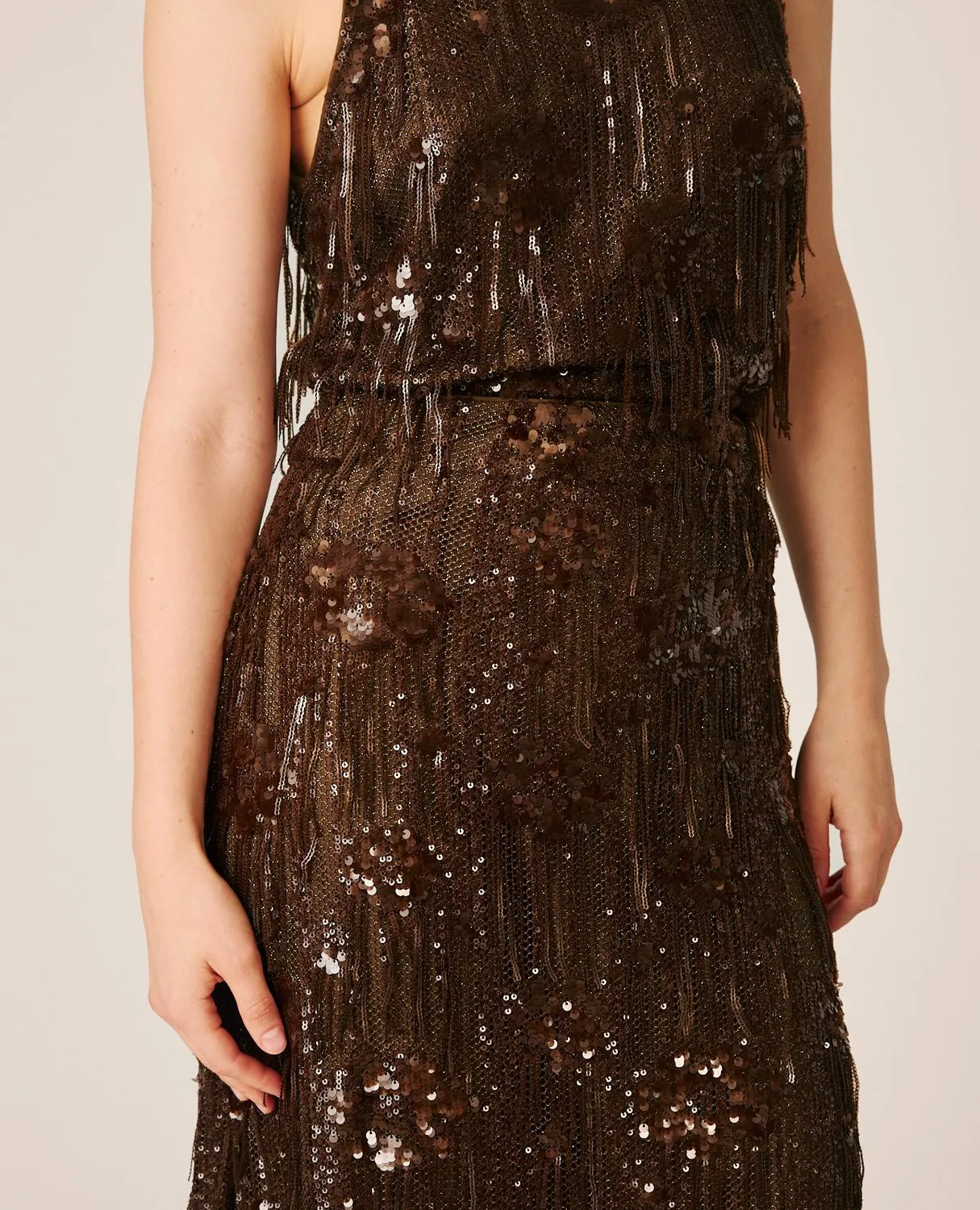 Alma en Pena I26CL1804 jupe longue marron sequins
