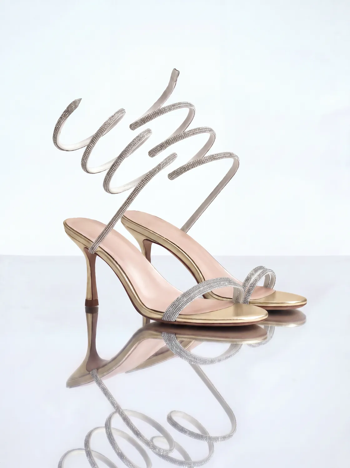 Mi/Mai Evora Gold sandales strass bride mollet argenté