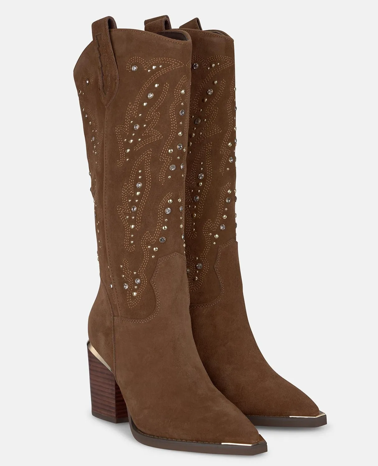 Alma en Pena I250826 bottes à talons camel cloutées