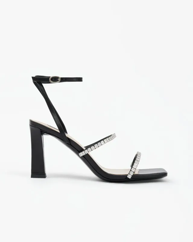 Mi/Mai Nidal Black sandales talons noir strass cristal