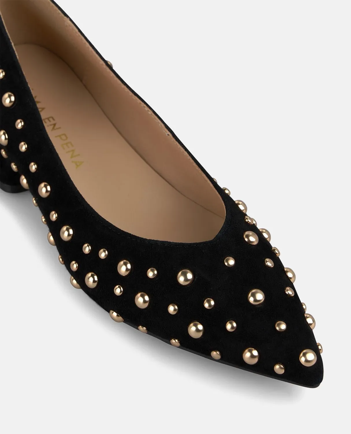 Alma en Pena I260182 escarpin noir cuir clous dorés 3,5 cm