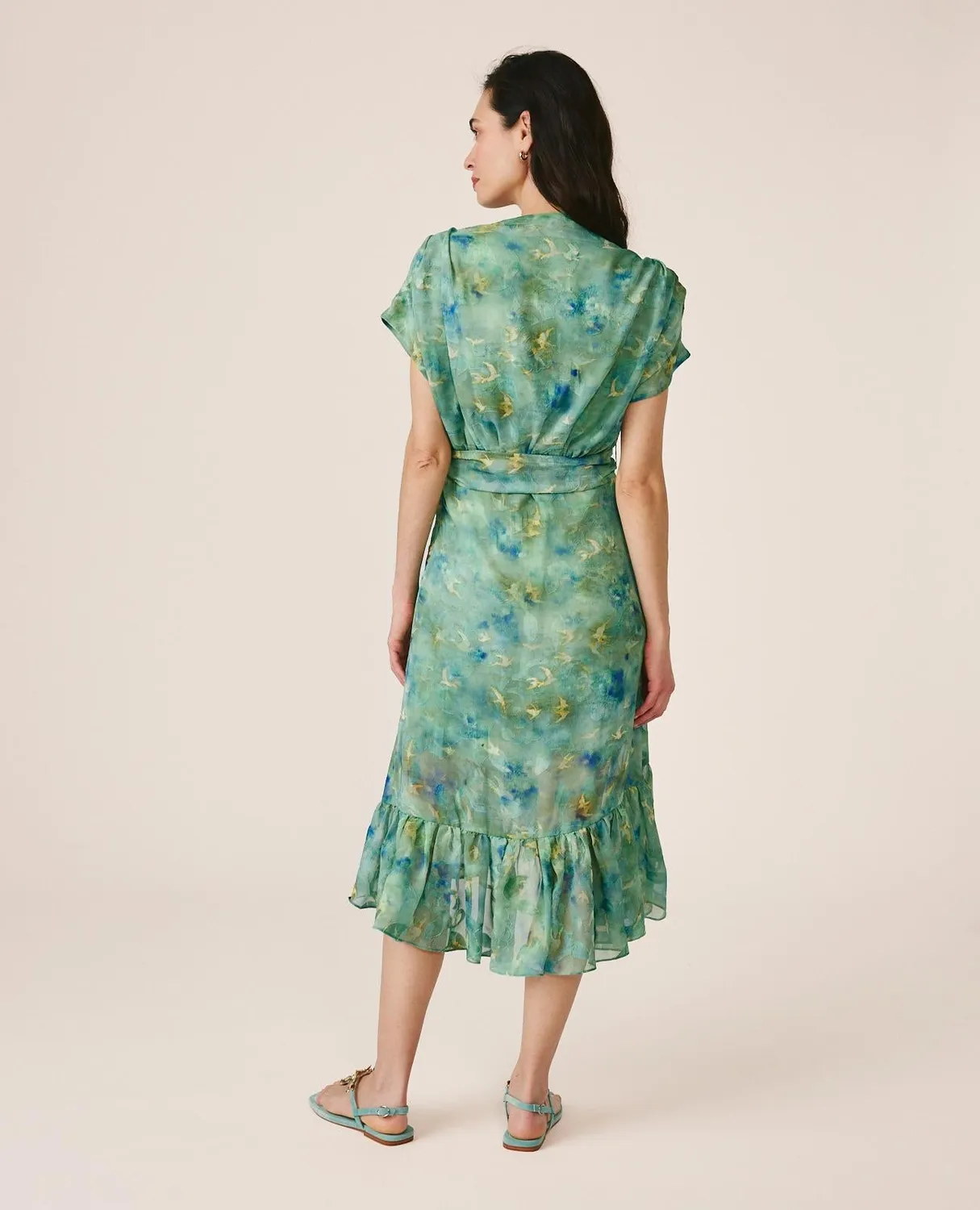 Alma en Pena V26CL0265 robe longue verte imprimée