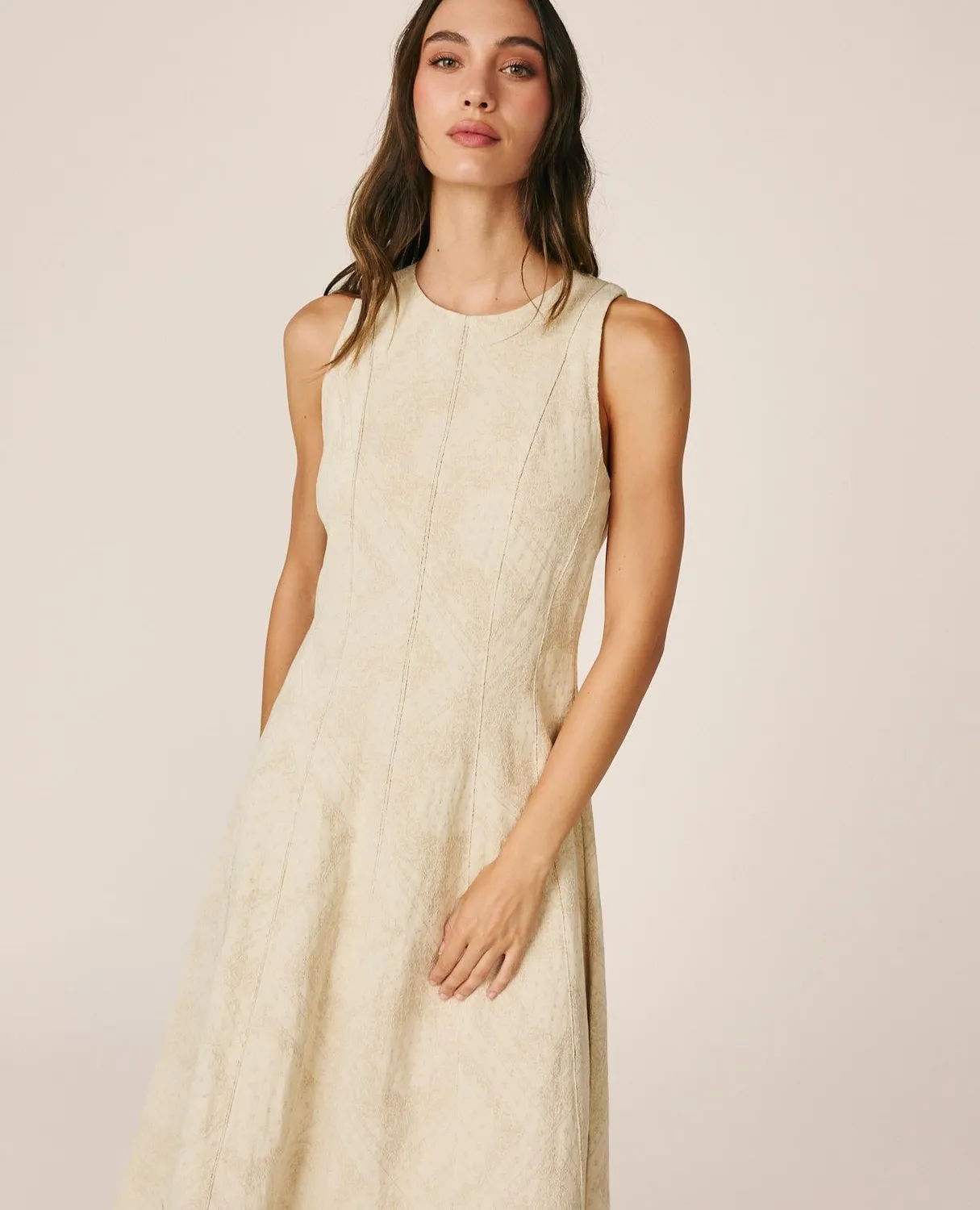 Alma en Pena I26CL0227 Robe Longue Jacquard Paisley Écru