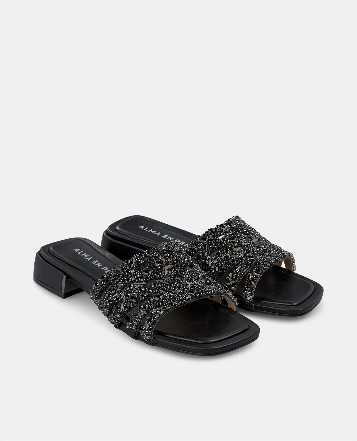 Alma en Pena V251942 sandales plates noires strass 3,5 cm