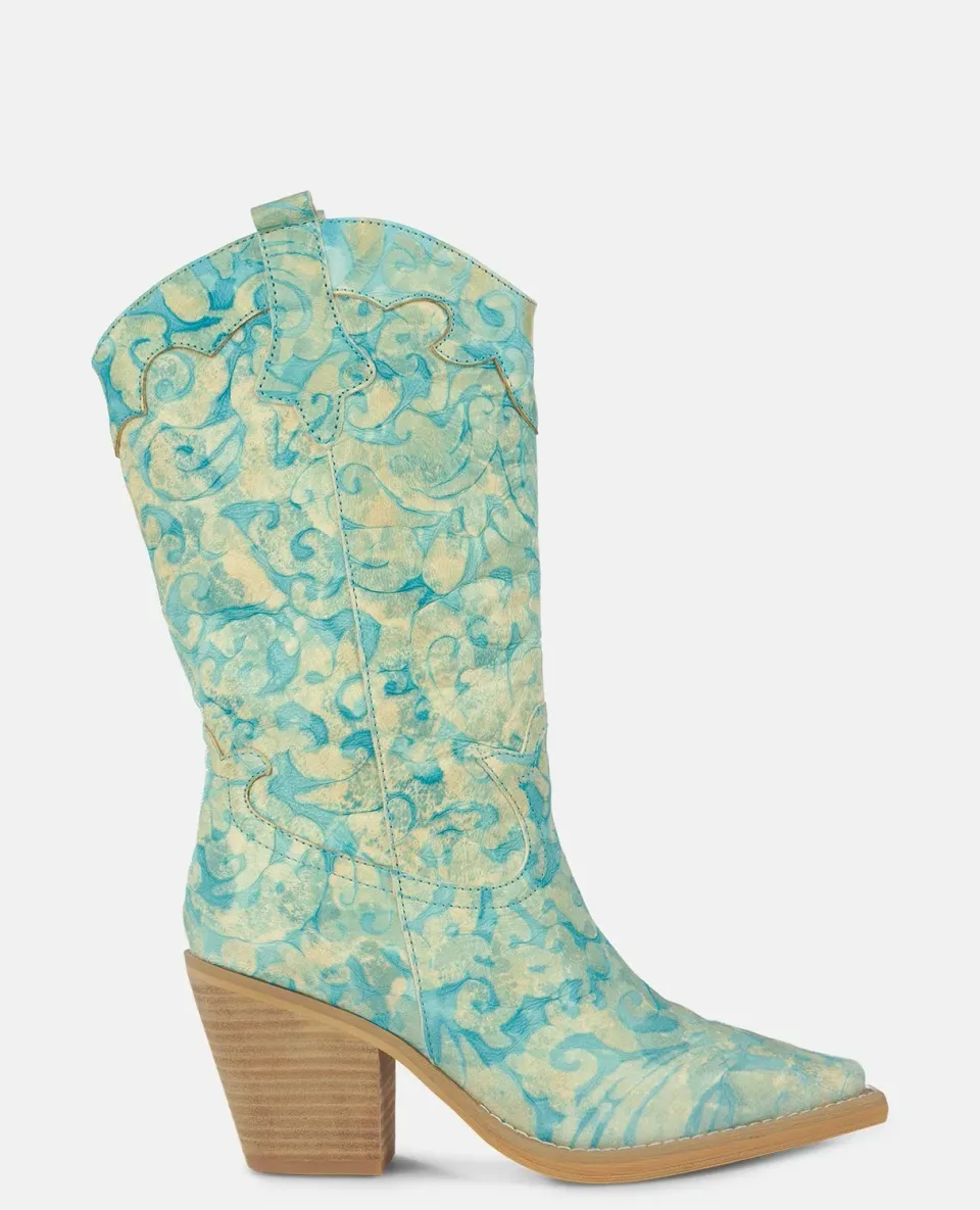Alma en Pena V250131 bottes cuir bleu talon 8 cm