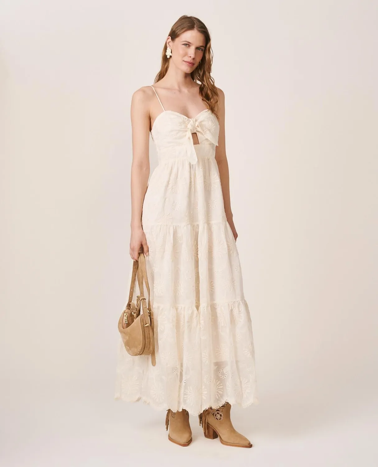 Alma en Pena V26CL0228 robe midi blanche brodée Tencel