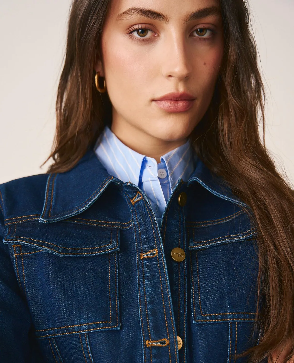Alma en Pena I25CL1102 veste jean bleu ceinture
