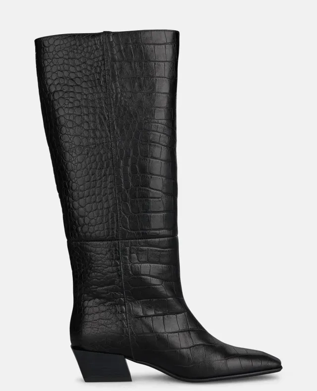 Alma en Pena I260620 bottes noires croco talon 4 cm