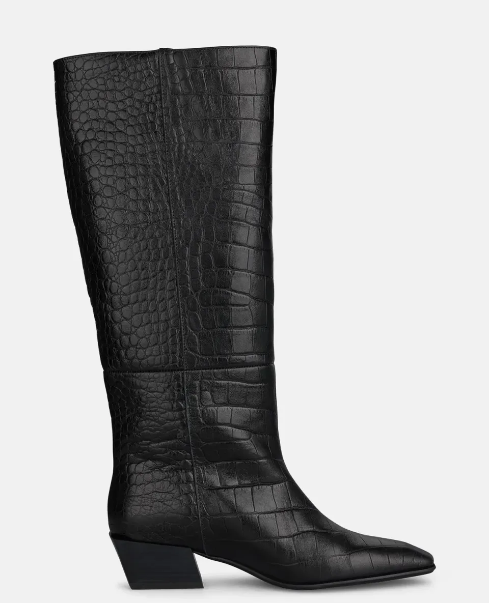 Alma en Pena I260620 bottes noires croco talon 4 cm