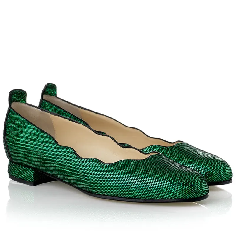 Bégum Paris Orgeval ballerines cuir vert brillant