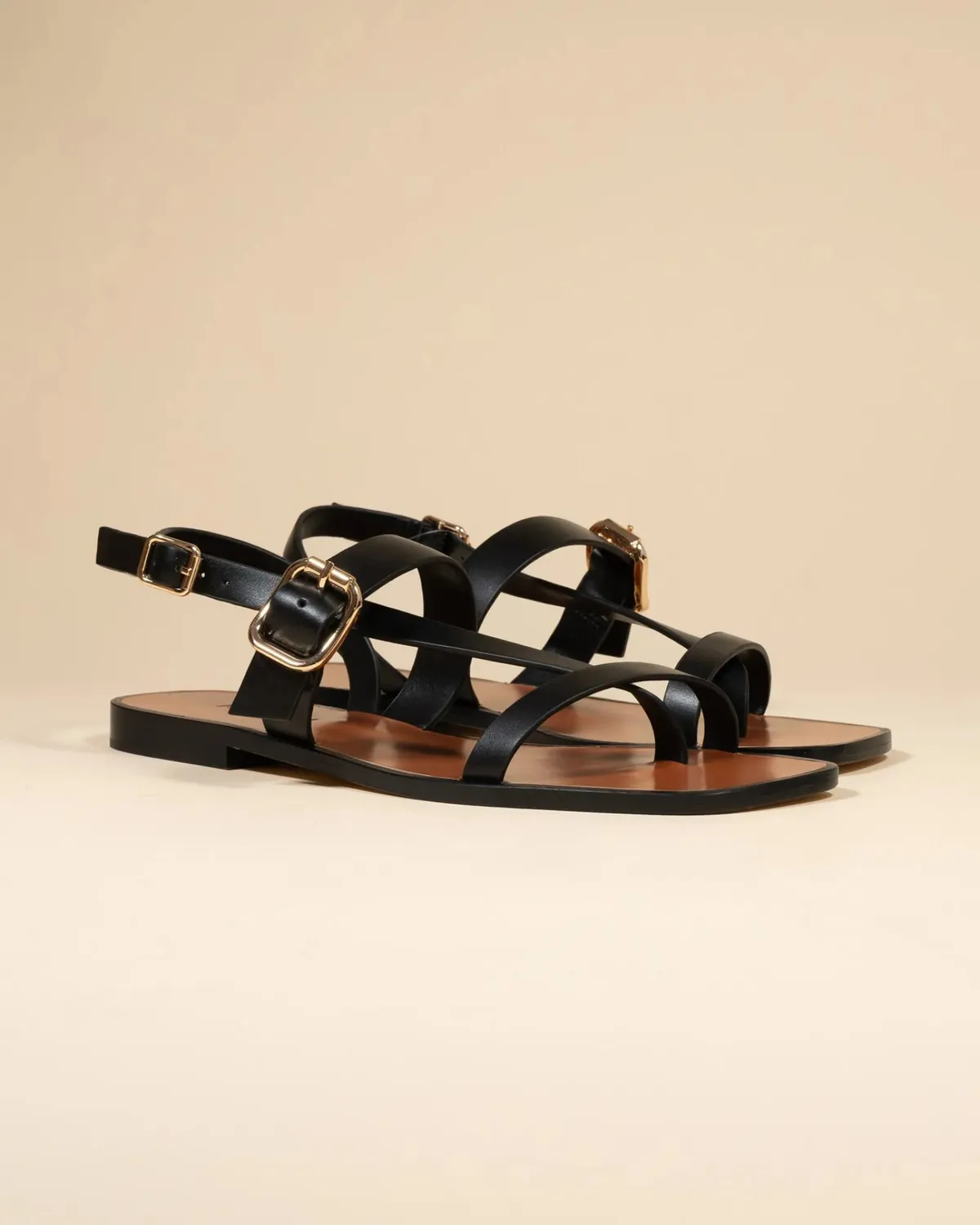 Mi/Mai Twill Black nu-pieds noir cuir