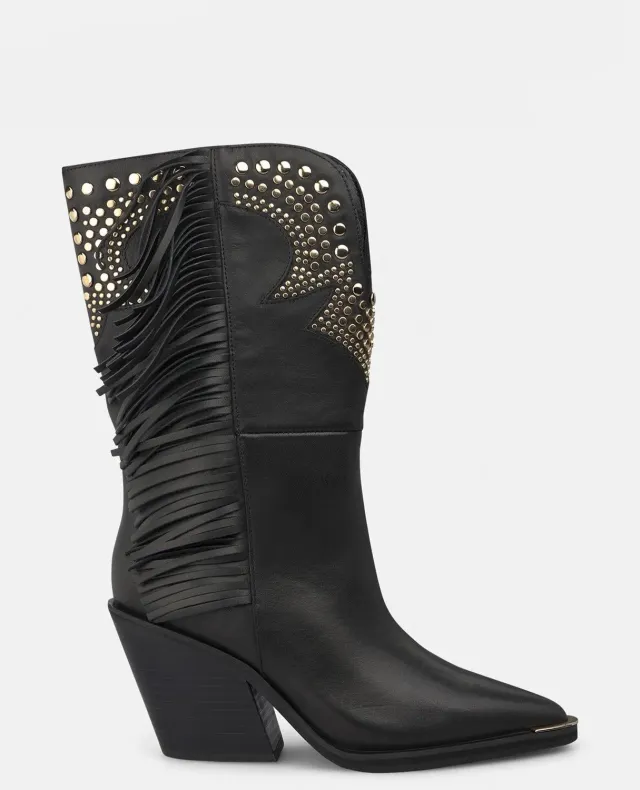 Alma en Pena I260716 bottes cowboy noires cuir cloutées