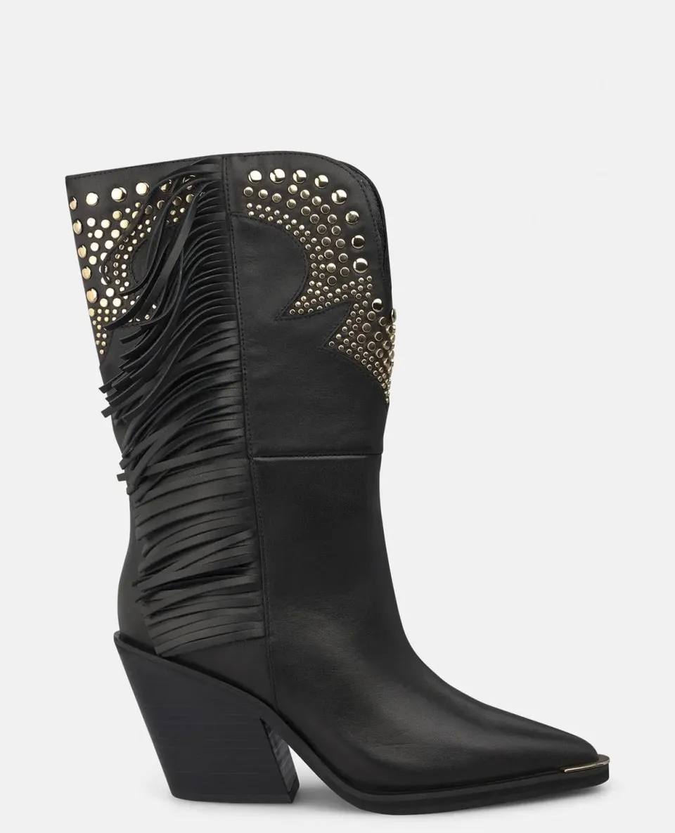 Alma en Pena I260716 bottes cowboy noires cuir cloutées