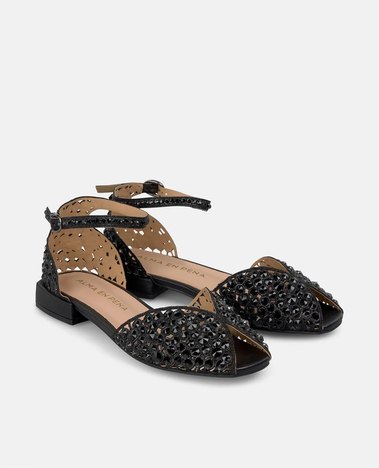 Alma en Pena V250415 sandale noire strass plate