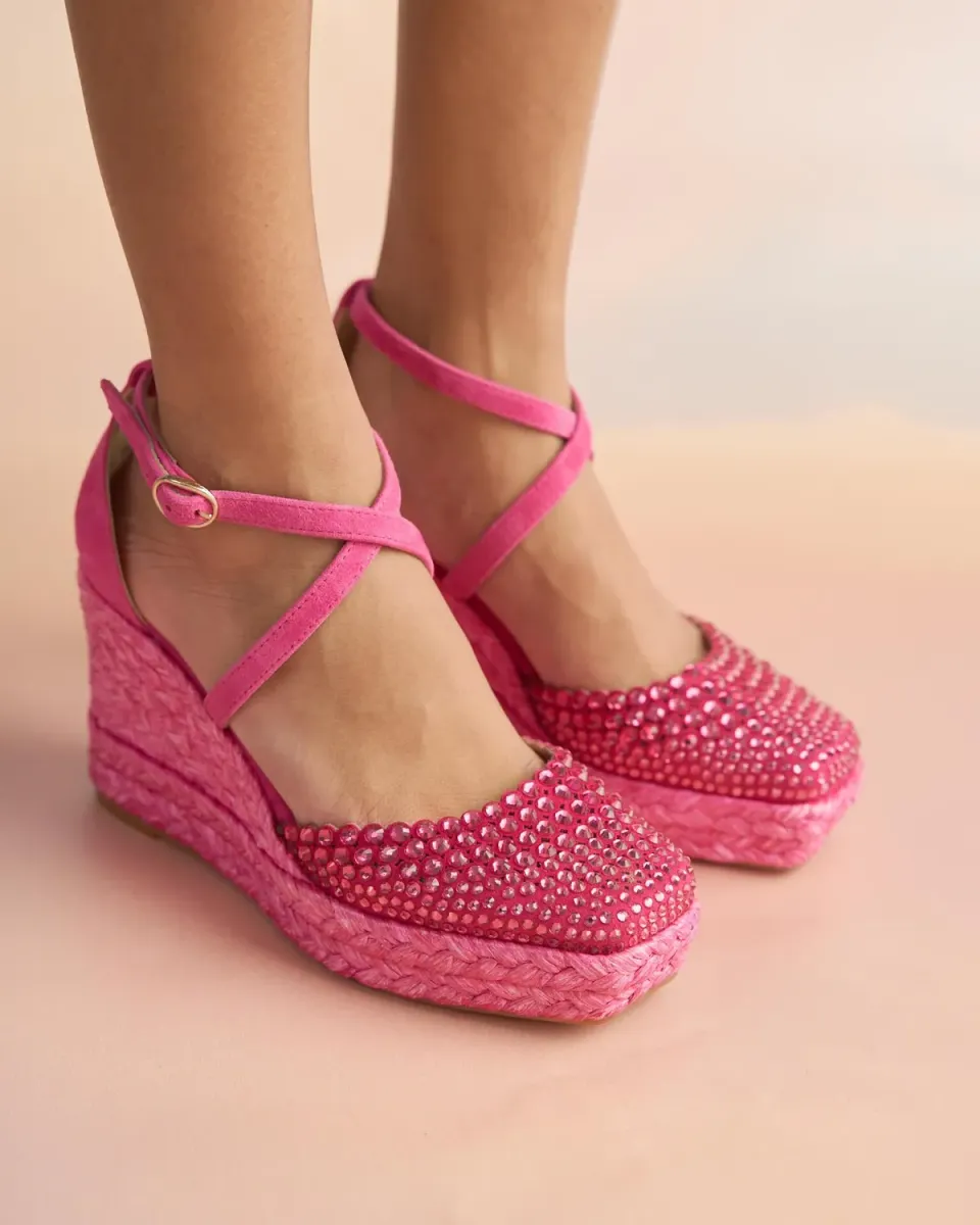 Alma en Pena V251102 compensées fuchsia strass cuir 7 cm