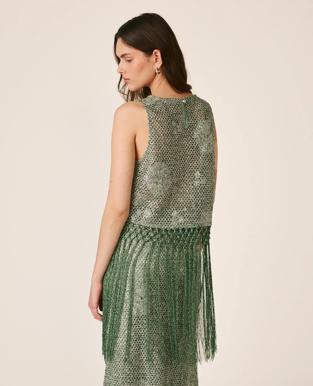 Alma en Pena V26CL0627 top vert franges sequins