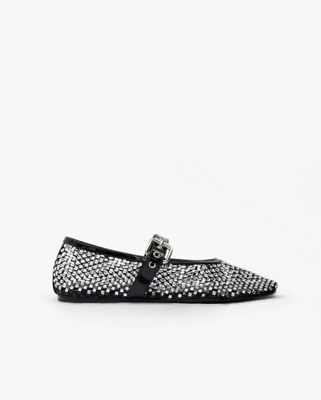 Mi/Mai Romy White Crystals ballerines résille strass