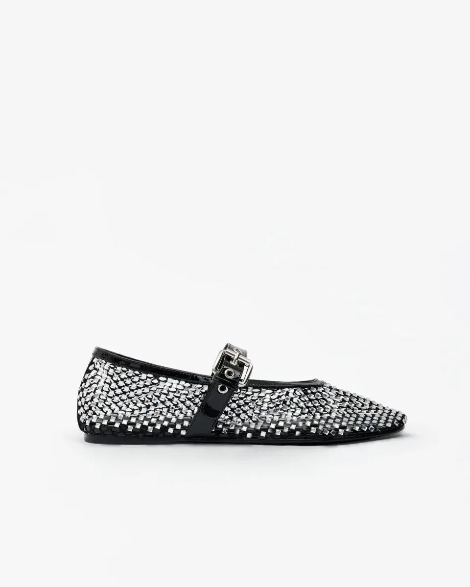 Mi/Mai Romy White Crystals ballerines résille strass