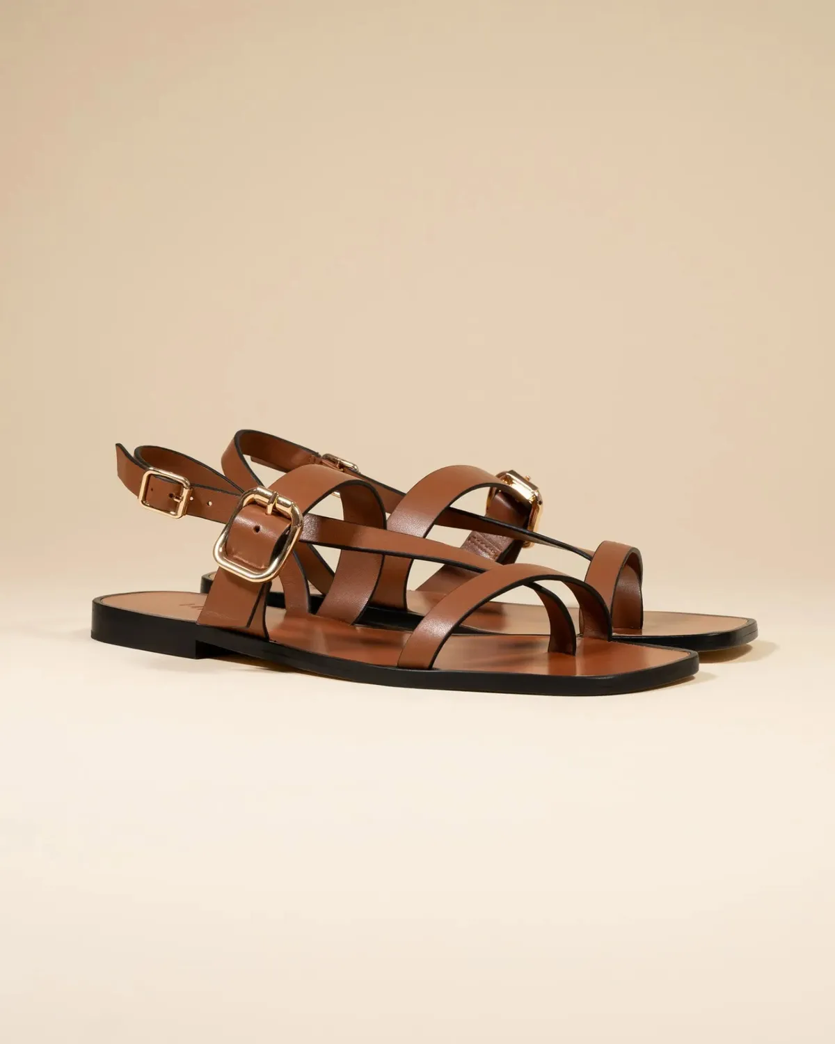 Mi/Mai Twill Brown nu-pieds marron boucles dorées