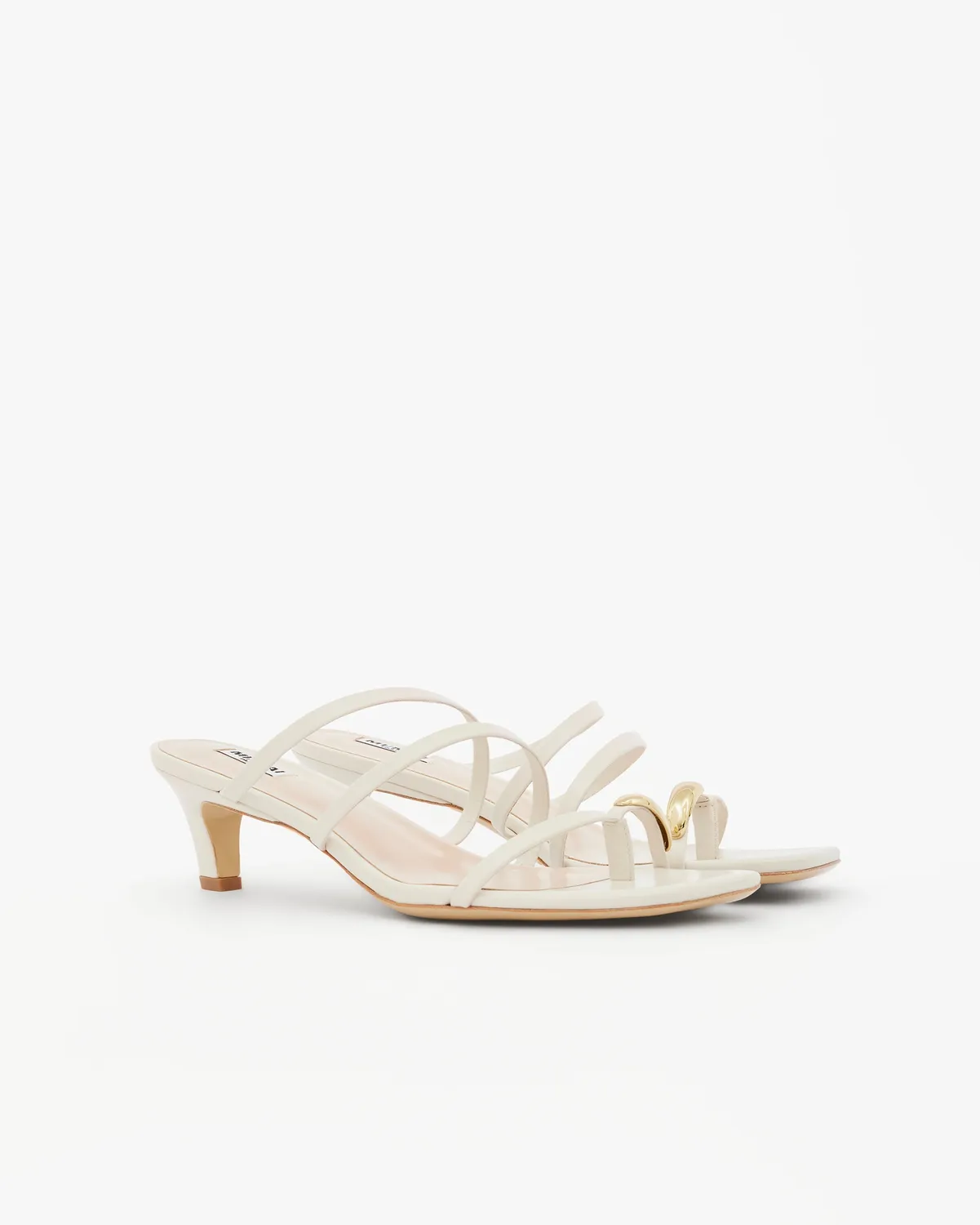Mi/Mai Lima White mule cuir blanc talon bas doré