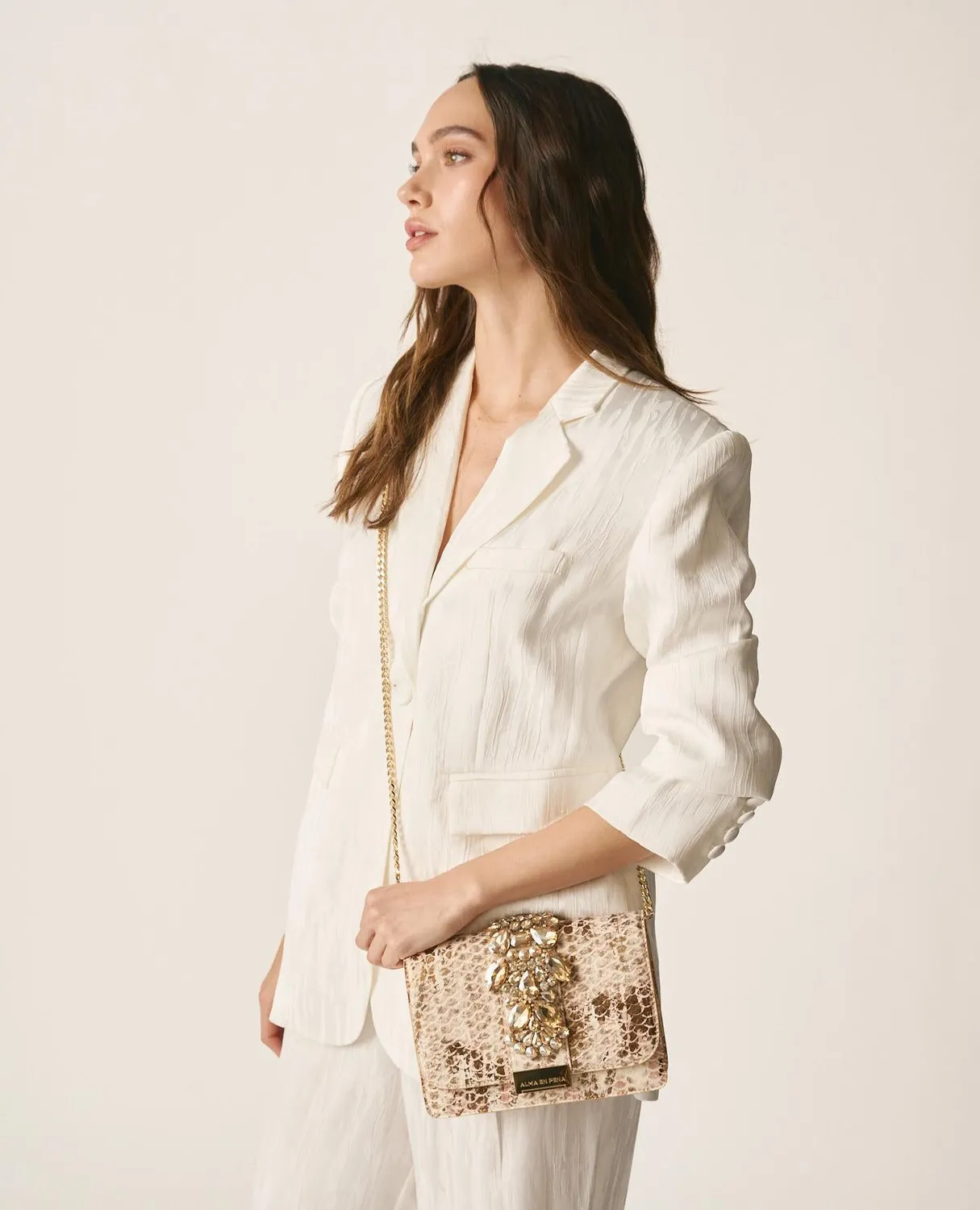 Alma en Pena BG103 pochette cuir beige strass