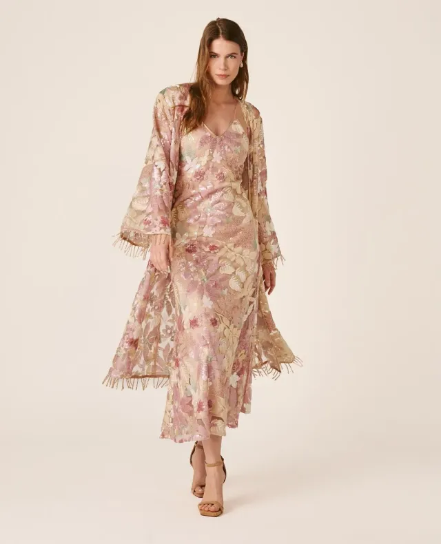 Alma en Pena V26CL1302 caftan floral rose sequins