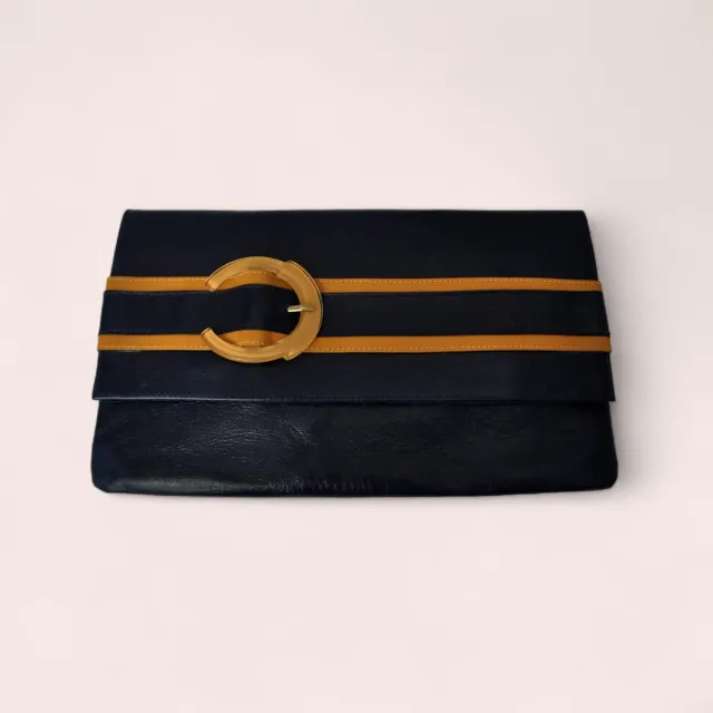 Karine Arabian ISCHIA pochette marine cuir XL