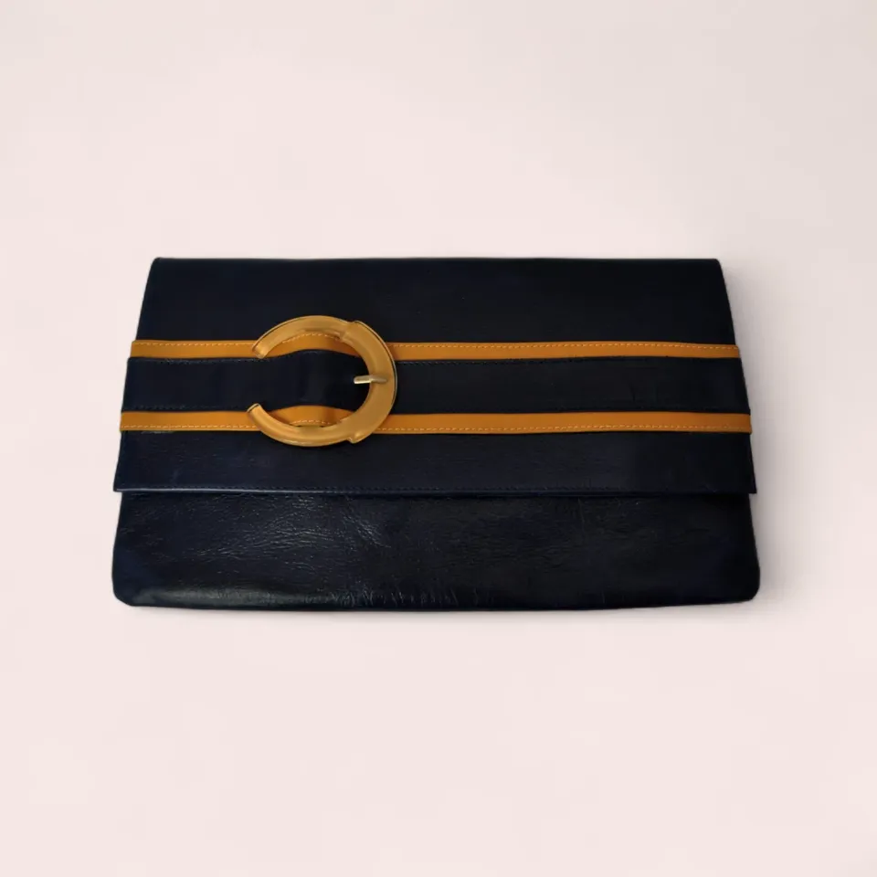 Karine Arabian ISCHIA pochette marine cuir XL