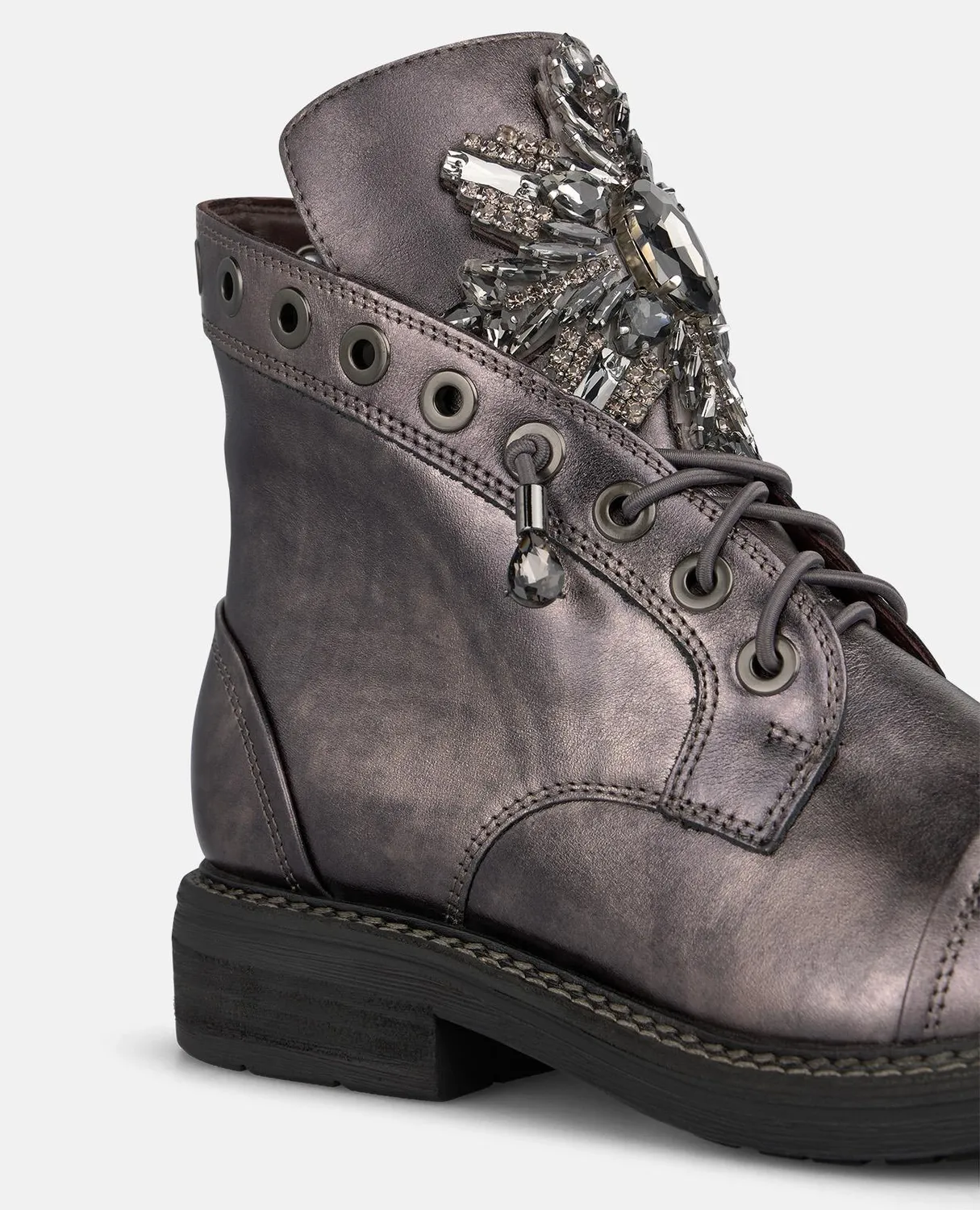 Alma en Pena I260860C bottines plates cuir argent lacets