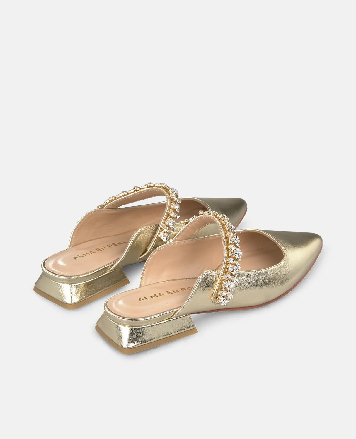 Alma en Pena V250491 mules cuir doré strass
