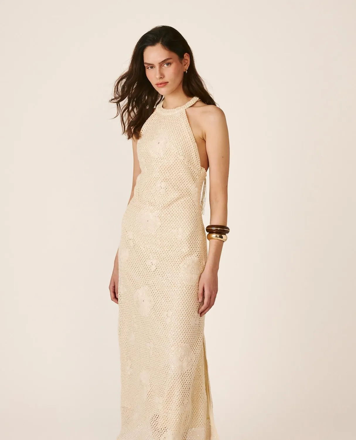 Alma en Pena V26CL0269 robe crochet courte blanc sequins
