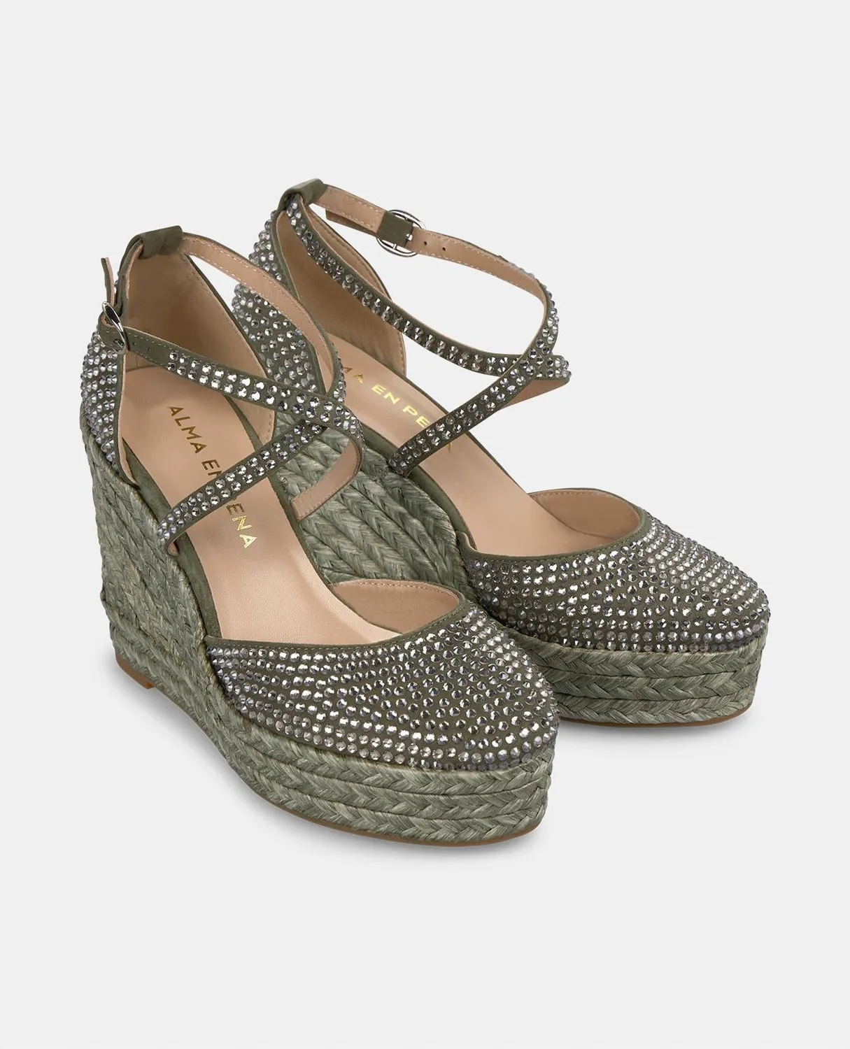 Alma en Pena V2551002 compensée kaki cuir strass 9,8cm