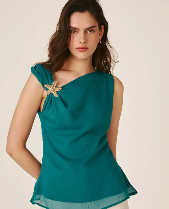 Alma en Pena V26CL0617 top asymétrique polyester océan