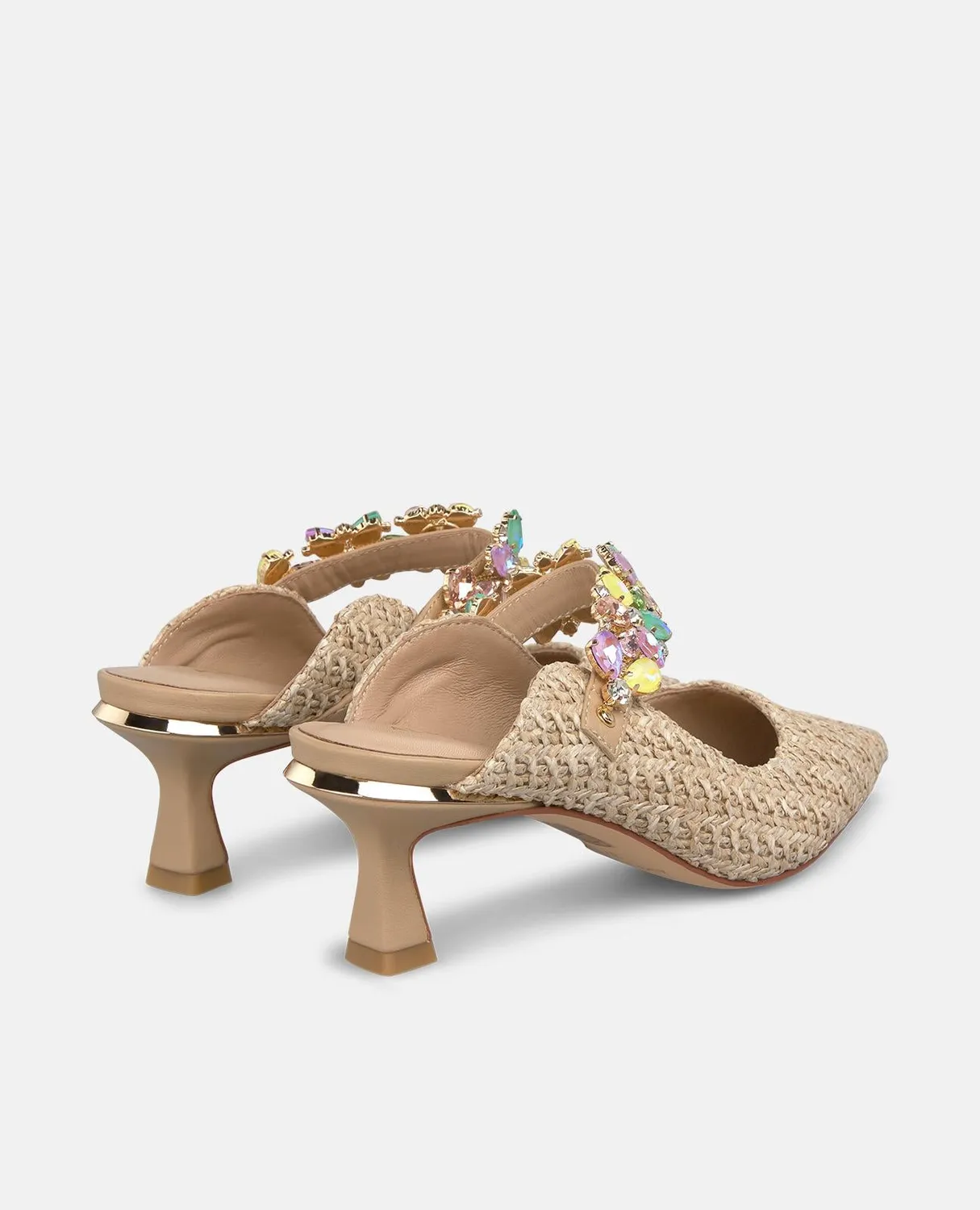 Alma en Pena V262204 mules sable raphia strass
