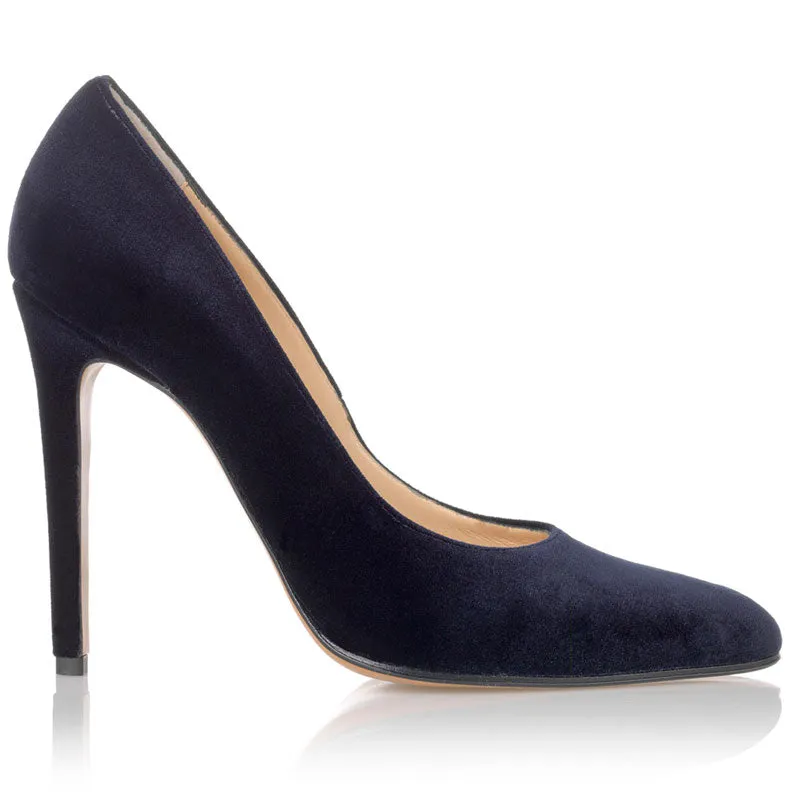Bégum Paris Trapèze escarpins bleu nuit velours talon 10,5 cm