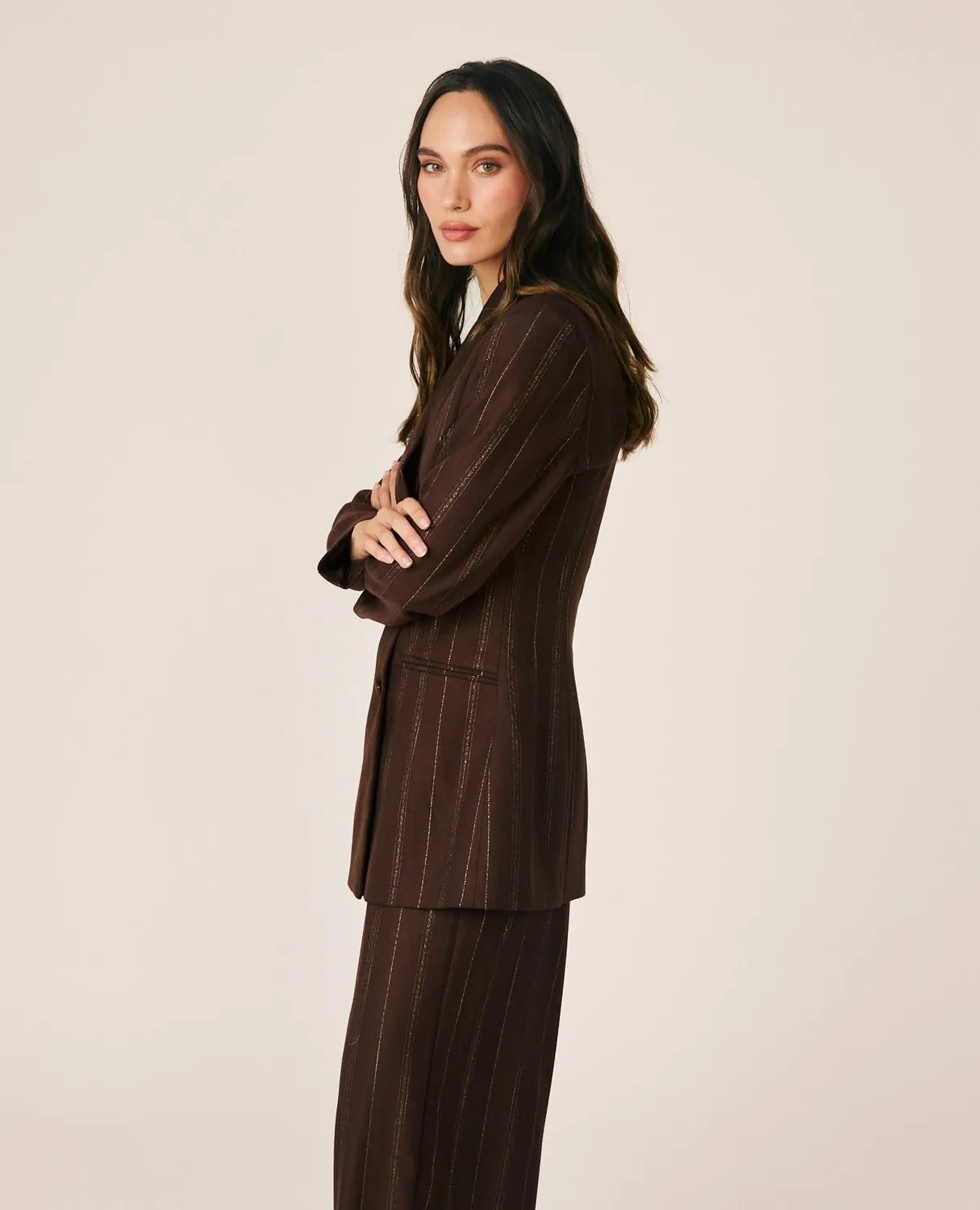 Alma en Pena I26CL1003 blazer rayé marron croisé laine