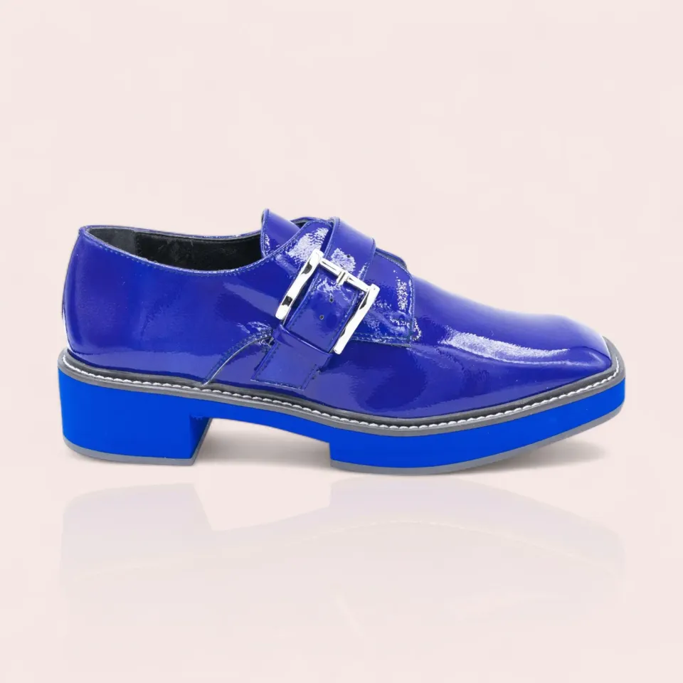 Karine Arabian SUTTON derby bleu klein cuir vernis