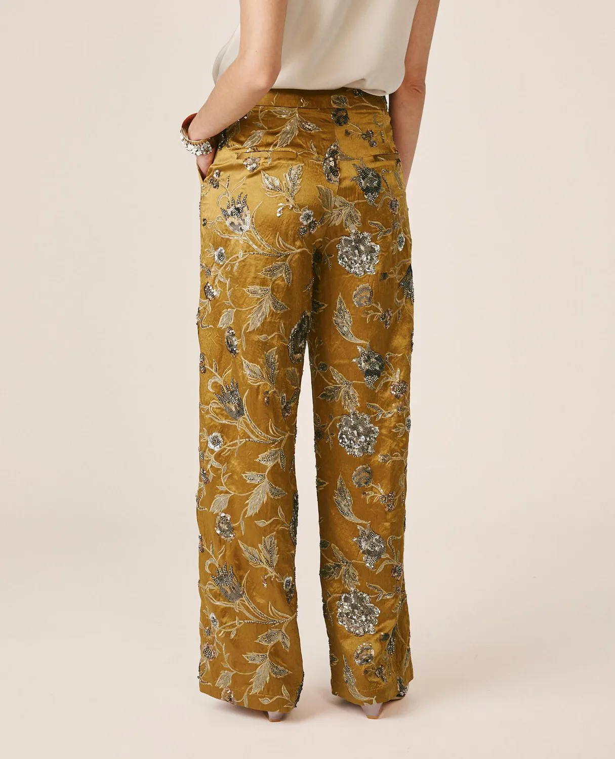 Alma en Pena V26CL1616 pantalon fleurs kaki taille S taille haute
