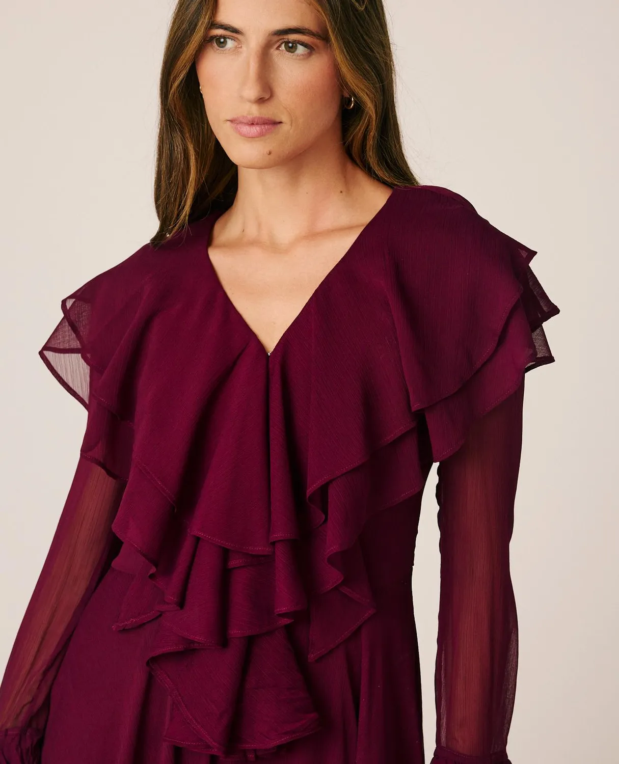Alma en Pena I26CL0205 robe longue gaze bordeaux volants