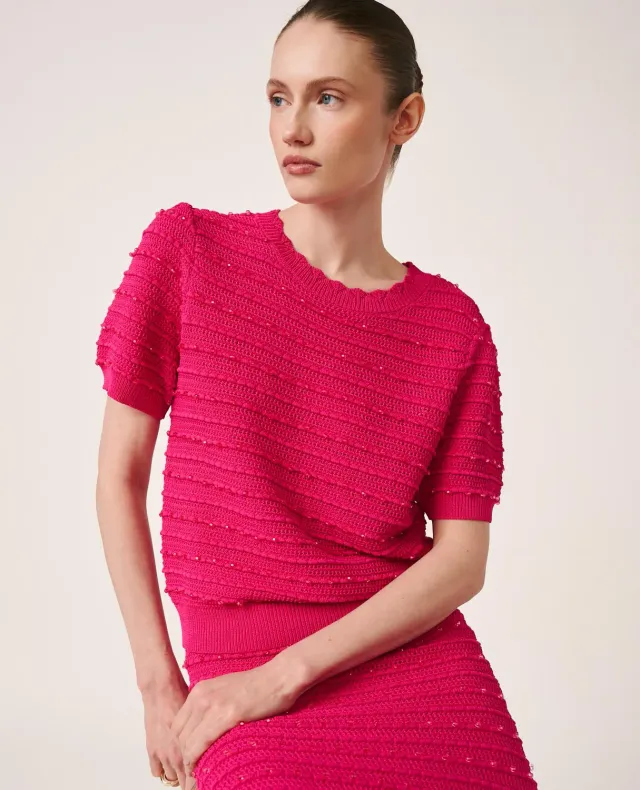 Alma en Pena V26CL0600 top fuchsia maille perlée