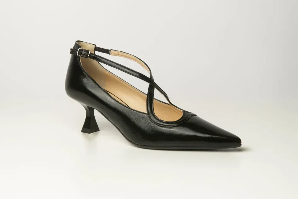 Matteo Pitti escarpins nappa noire vernie bride croisée
