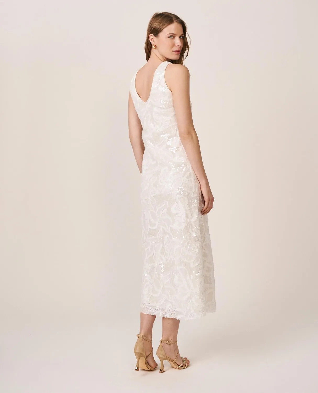 Alma en Pena V26CL0231 robe blanche midi sequins