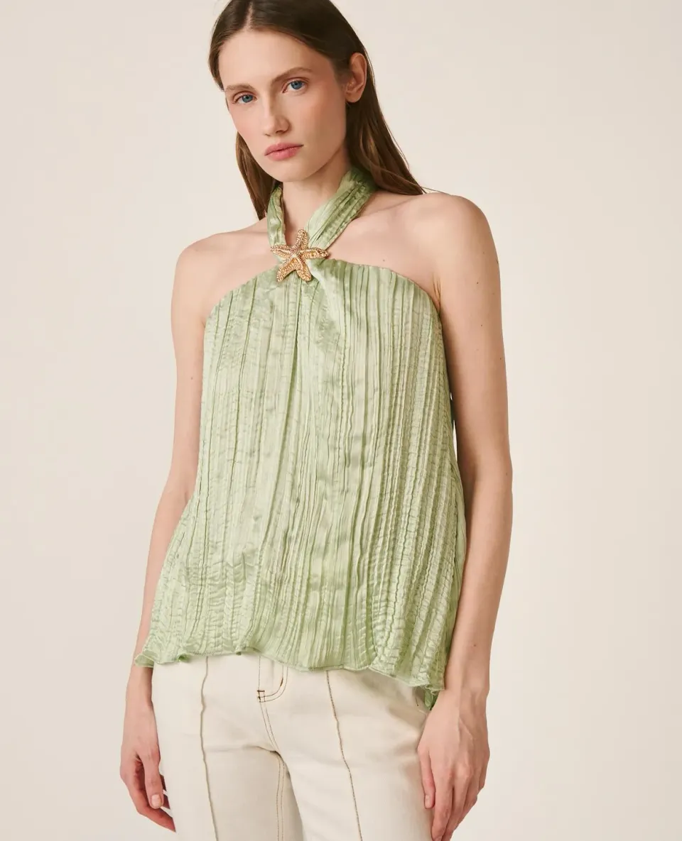 Alma en Pena V26CL0514 blouse satin verte halter